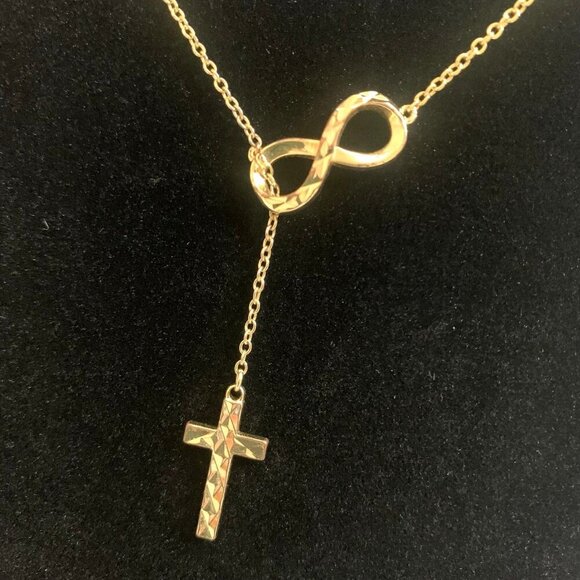 Unwritten 14K Gold Plated Infinity Cross Pendant Necklace - Picture 3 of 11